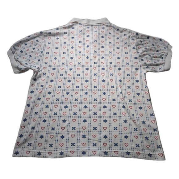 Vintage Heart Star Shape Polo Shirt Womens Medium Collared White Crystal Kobe - Picture 5 of 5